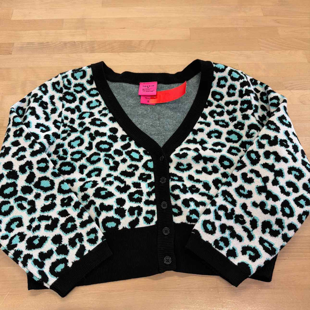 Bettsy Johnson Size 0 White and Blue Cardigan
