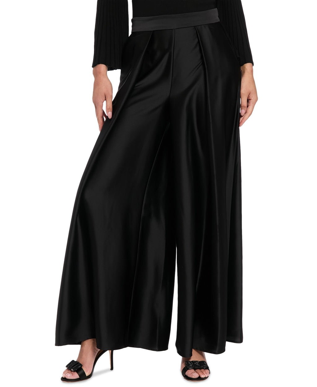 Muse Women's Satin High Rise Pleated Wide-Leg Pants - Black