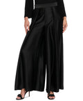 Muse Women's Satin High Rise Pleated Wide-Leg Pants - Black