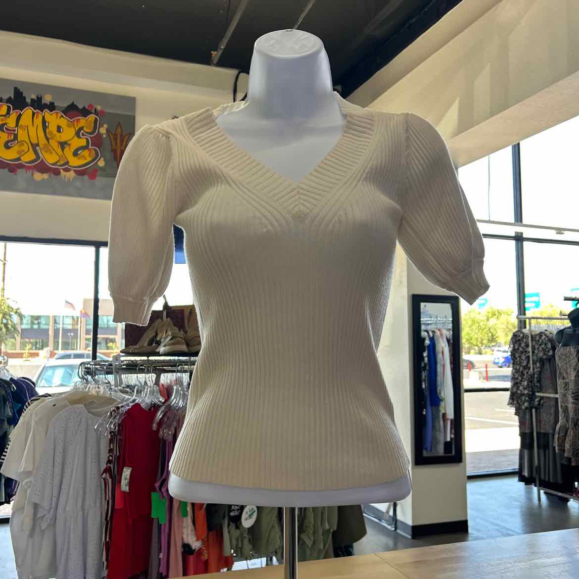 Worthington Size PS White Ribbed Preloved Blouse SS
