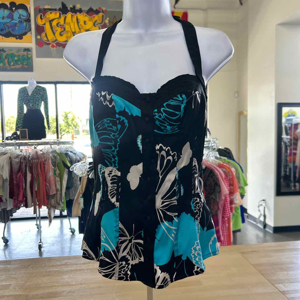 Bebe Size XS Blue Black Silk Preloved Halter