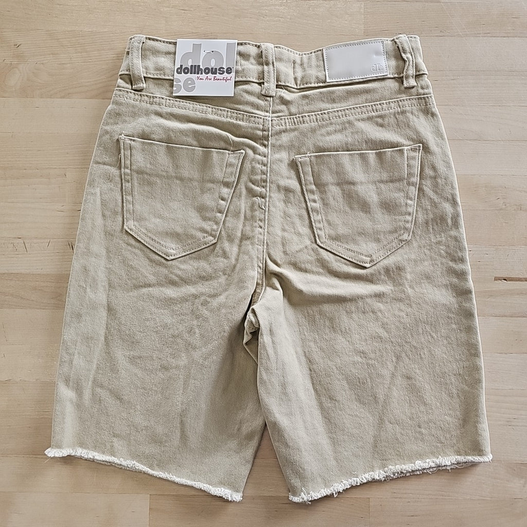 Dollhouse Juniors' High-Rise Frayed Bermuda Shorts - Tan - 0