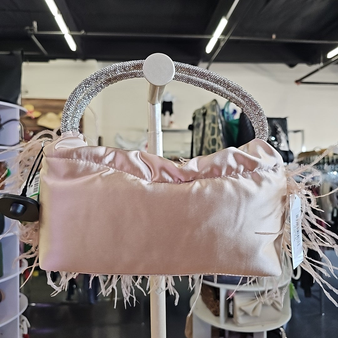 Nina Crystal Handle Feather Pouch - Pearl Rose