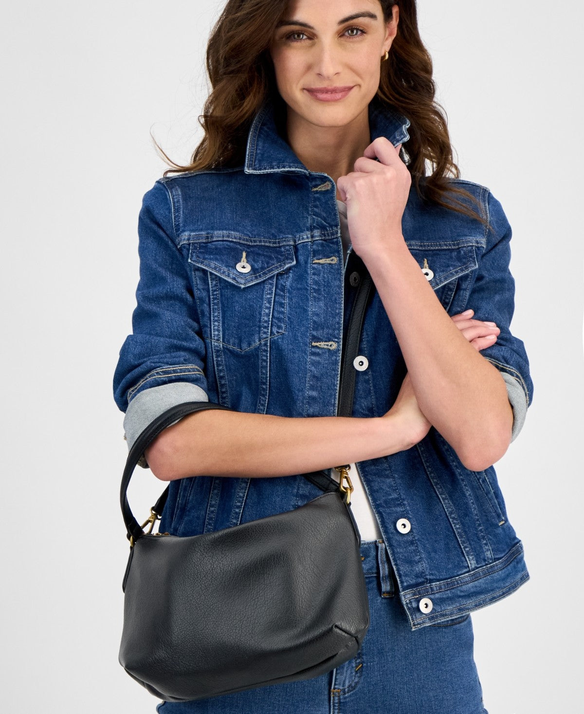 Style Co Medium Zippered Shoulder Bag Deep Black