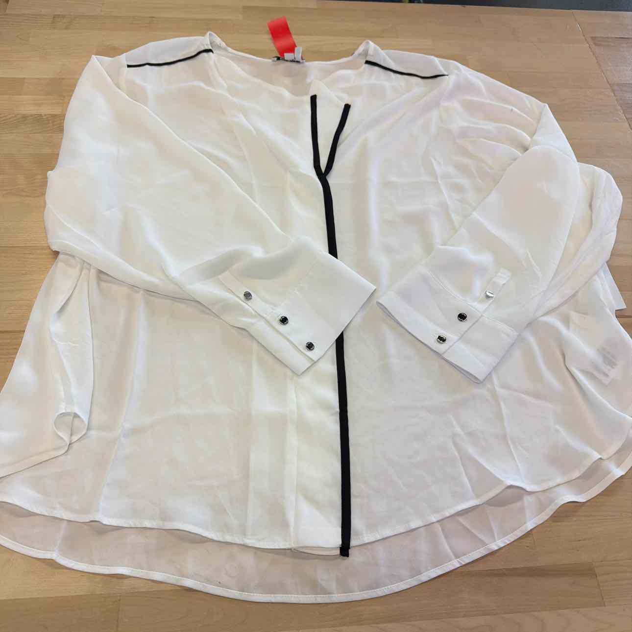 Dkny Plus Size Contrast-Trim Long-Sleeve Blouse