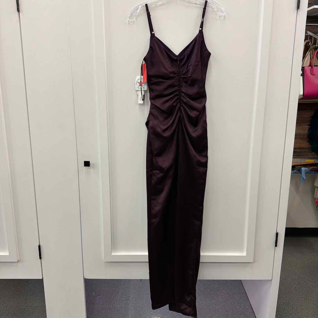 Aqua Size 2 Plum Purple Satin Ruched Formal Party Dress NWT