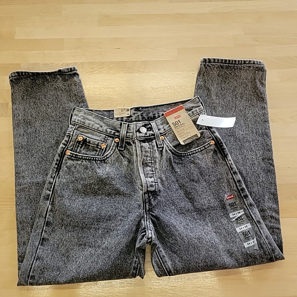 Levi's Size 24 Gray 501 Cropped Straight-Leg High Rise Jeans - Sophisticated