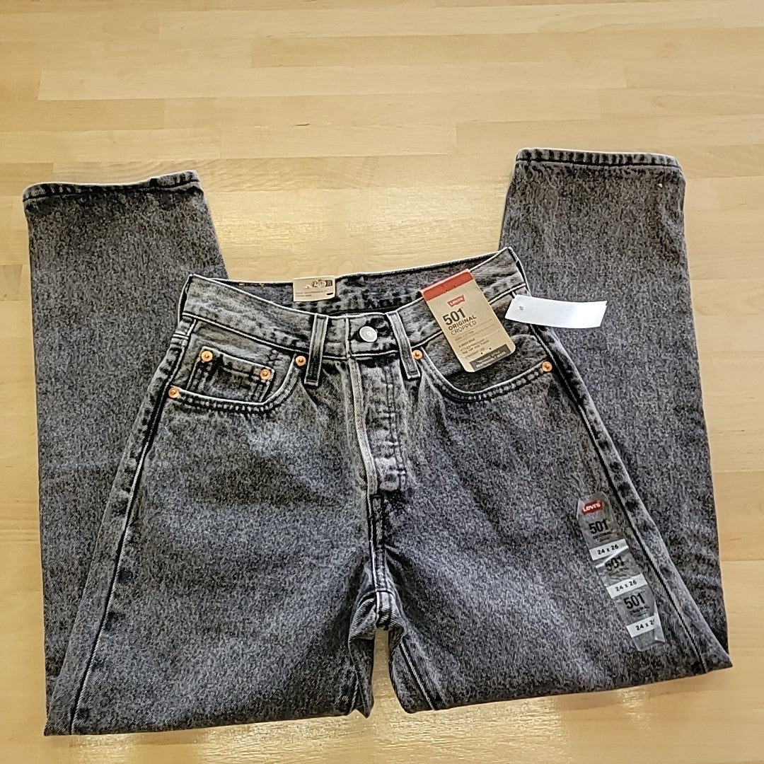 Levi's Size 24 Gray 501 Cropped Straight-Leg High Rise Jeans - Sophisticated