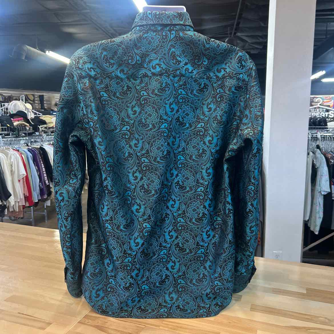 DiBanGu Size L Black & teal Preloved MENS Button Down Shirt