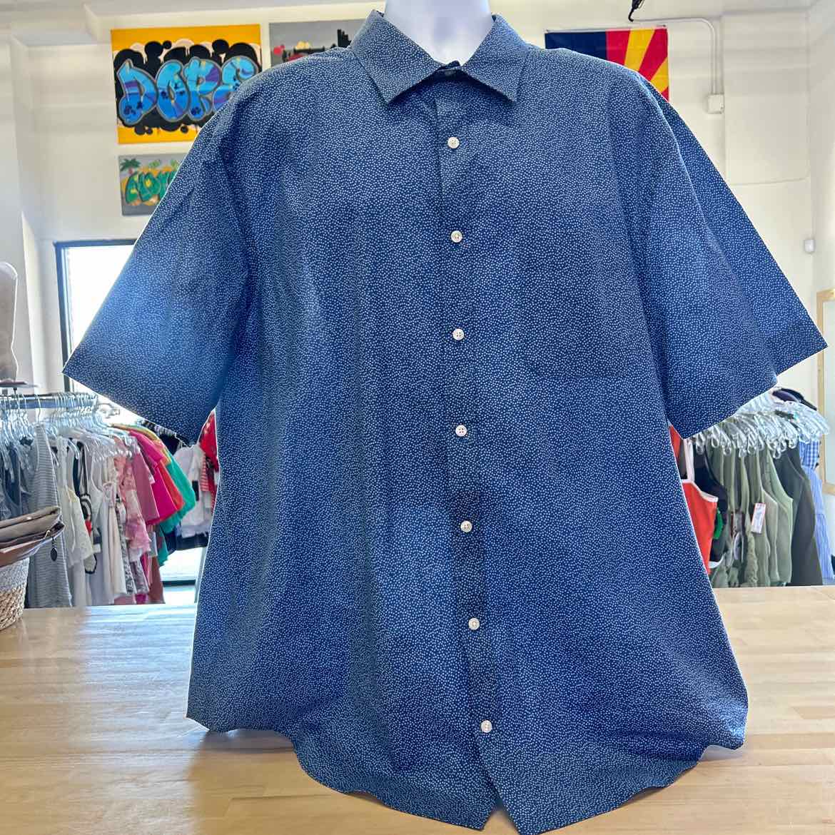 Perry Ellis Size 2XL Blue Preloved Button Down SS
