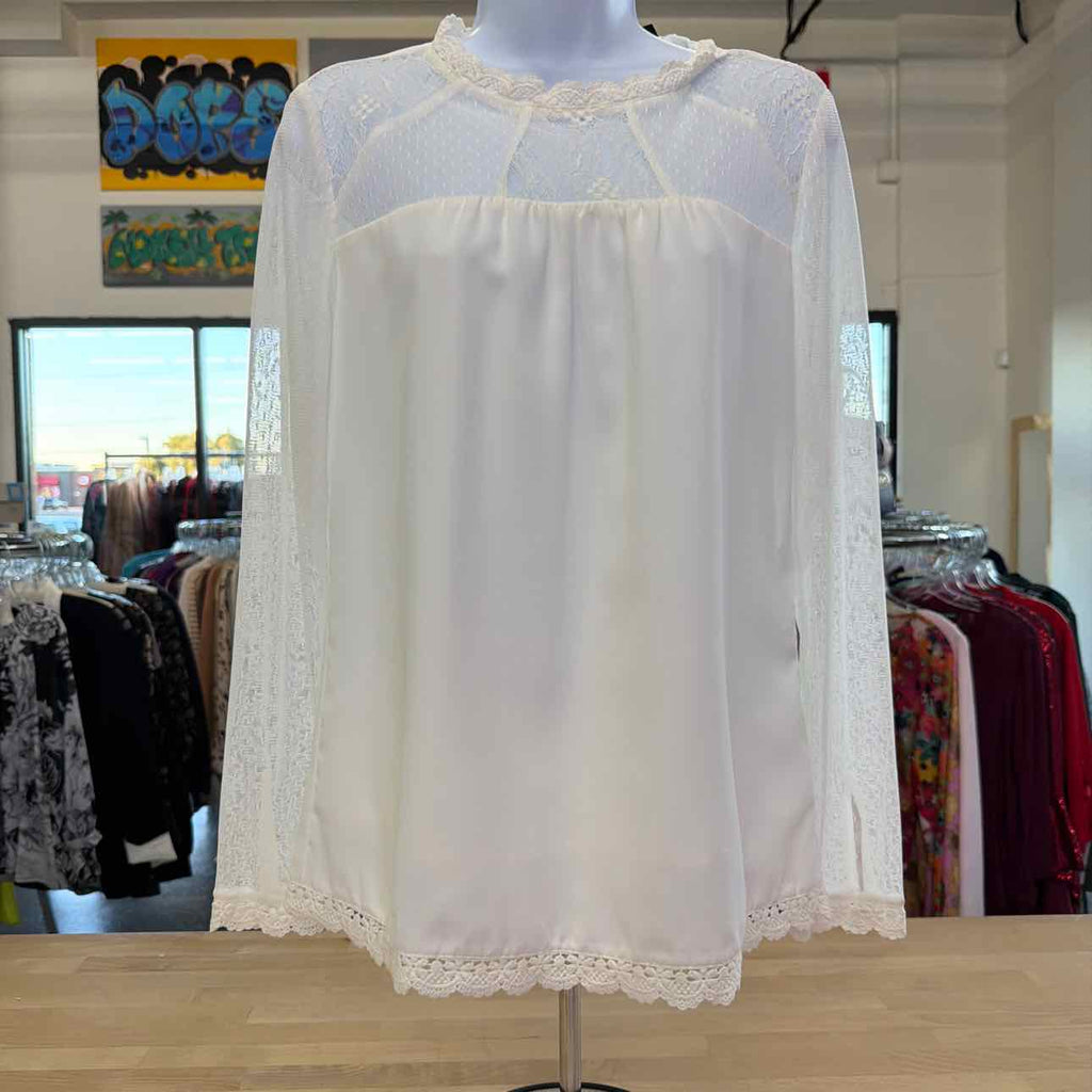 Allegra K Size S White Lace Sheer Preloved Blouse