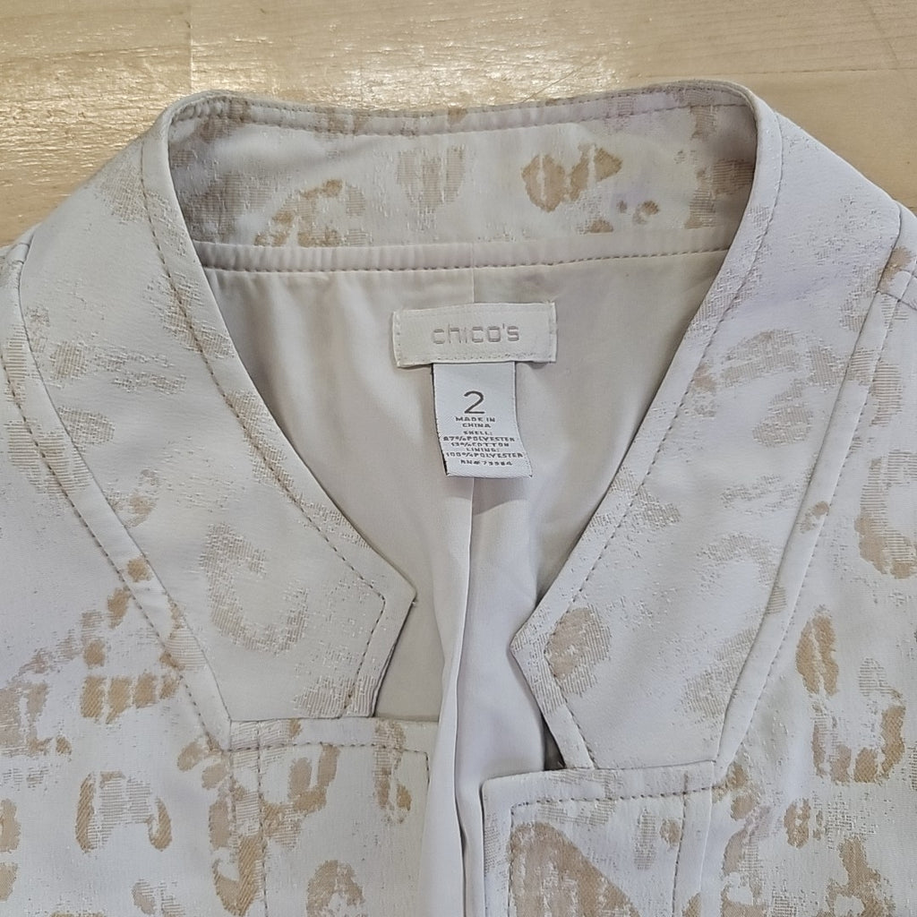 Chico's Size 2 (12) Beige Print Jacket