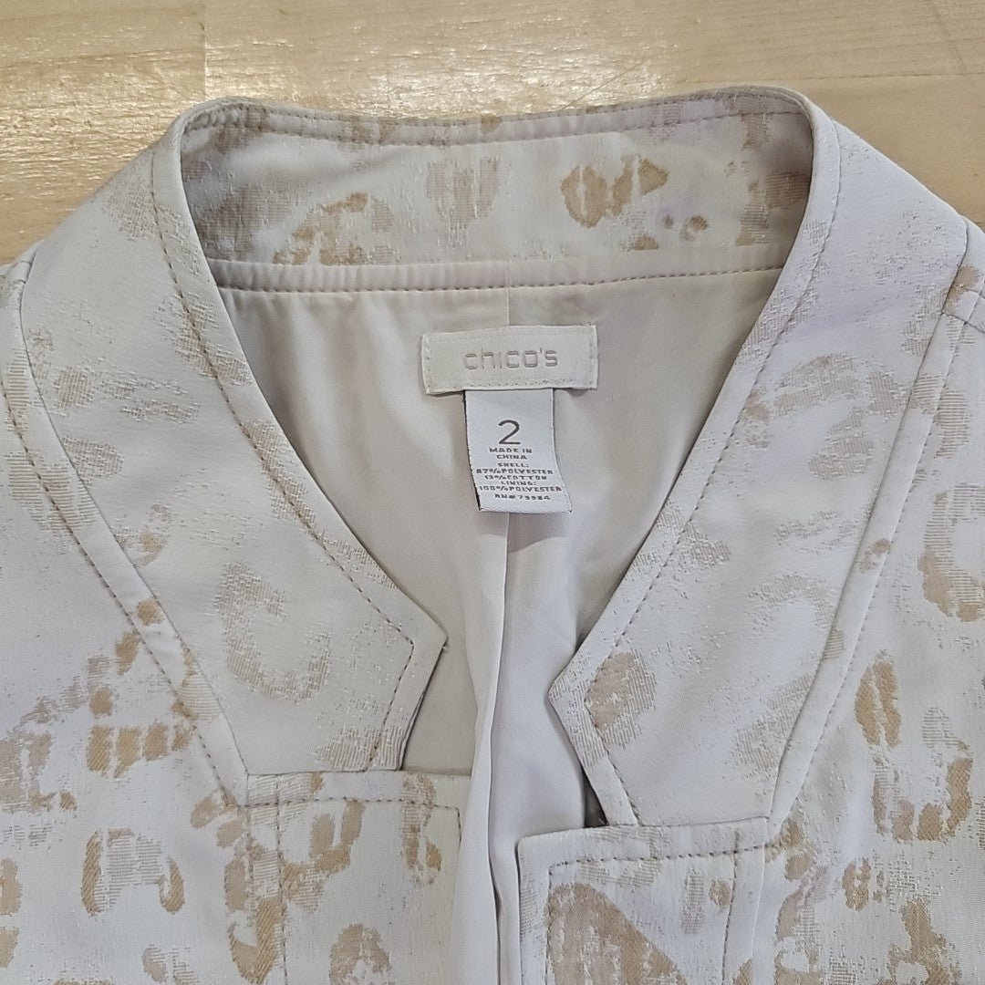 Chico's Size 2 (12) Beige Print Jacket