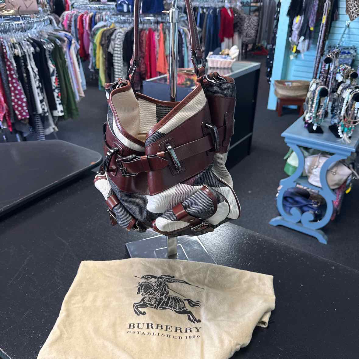 Burberry Black & Cream Mega Check Canvas Lowry Bucket Hobo Pre-Owned