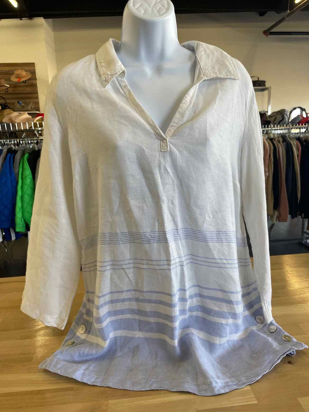 Sigrid Olsen Size M Blue White Blouse