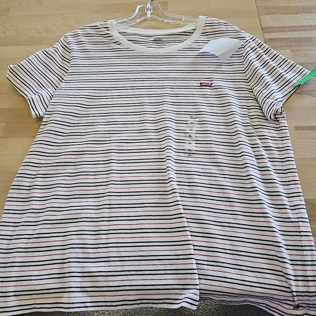 Levi's Premium Women's the Perfect Crewneck Cotton T-Shirt - Anita Stripe Zinfan