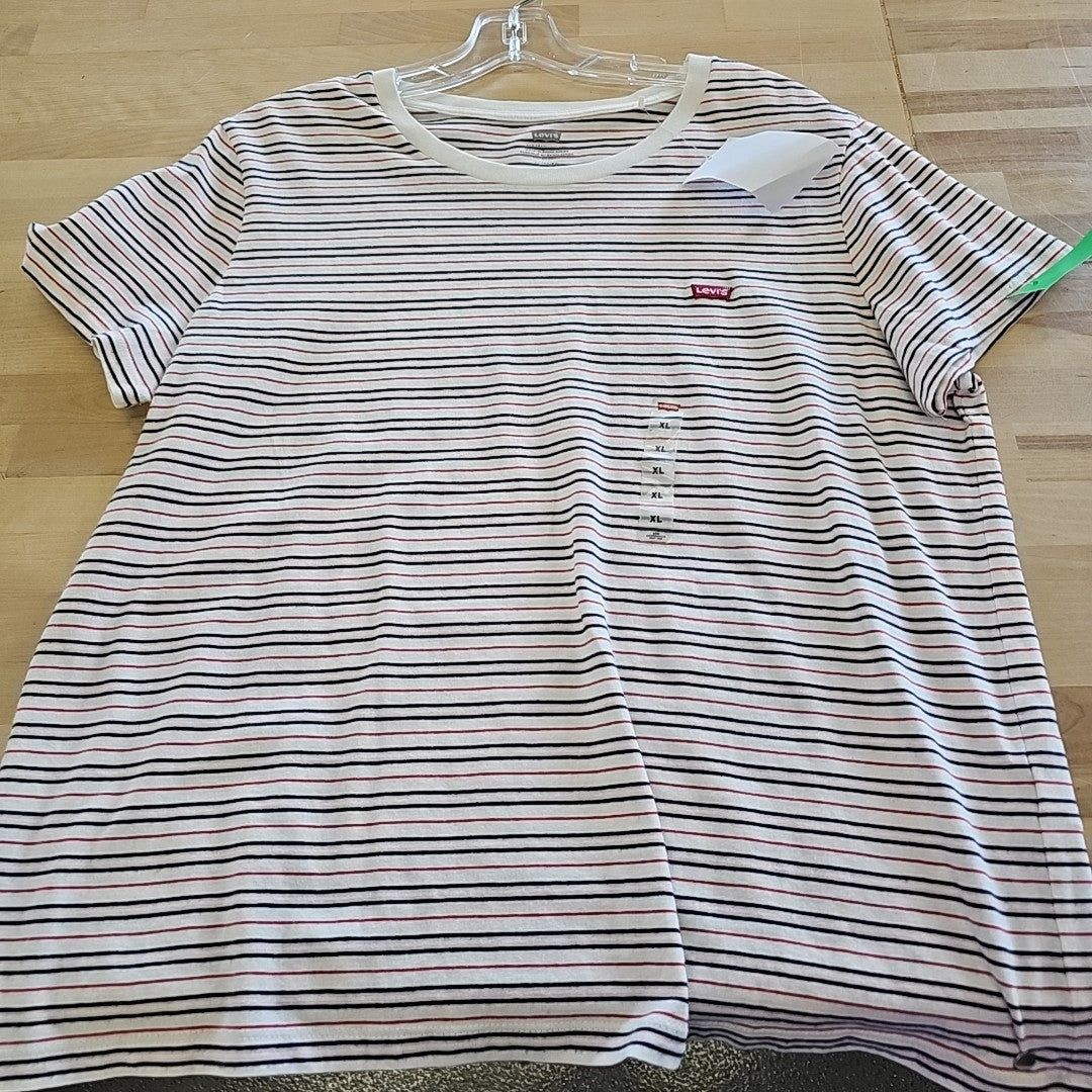 Levi's Premium Women's the Perfect Crewneck Cotton T-Shirt - Anita Stripe Zinfan