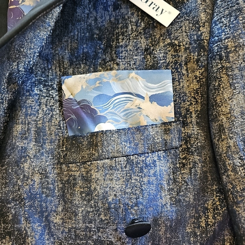 Paisley & Gray Men's Slim-Fit Double-Breasted Tuxedo Jacket - Blue and Gold