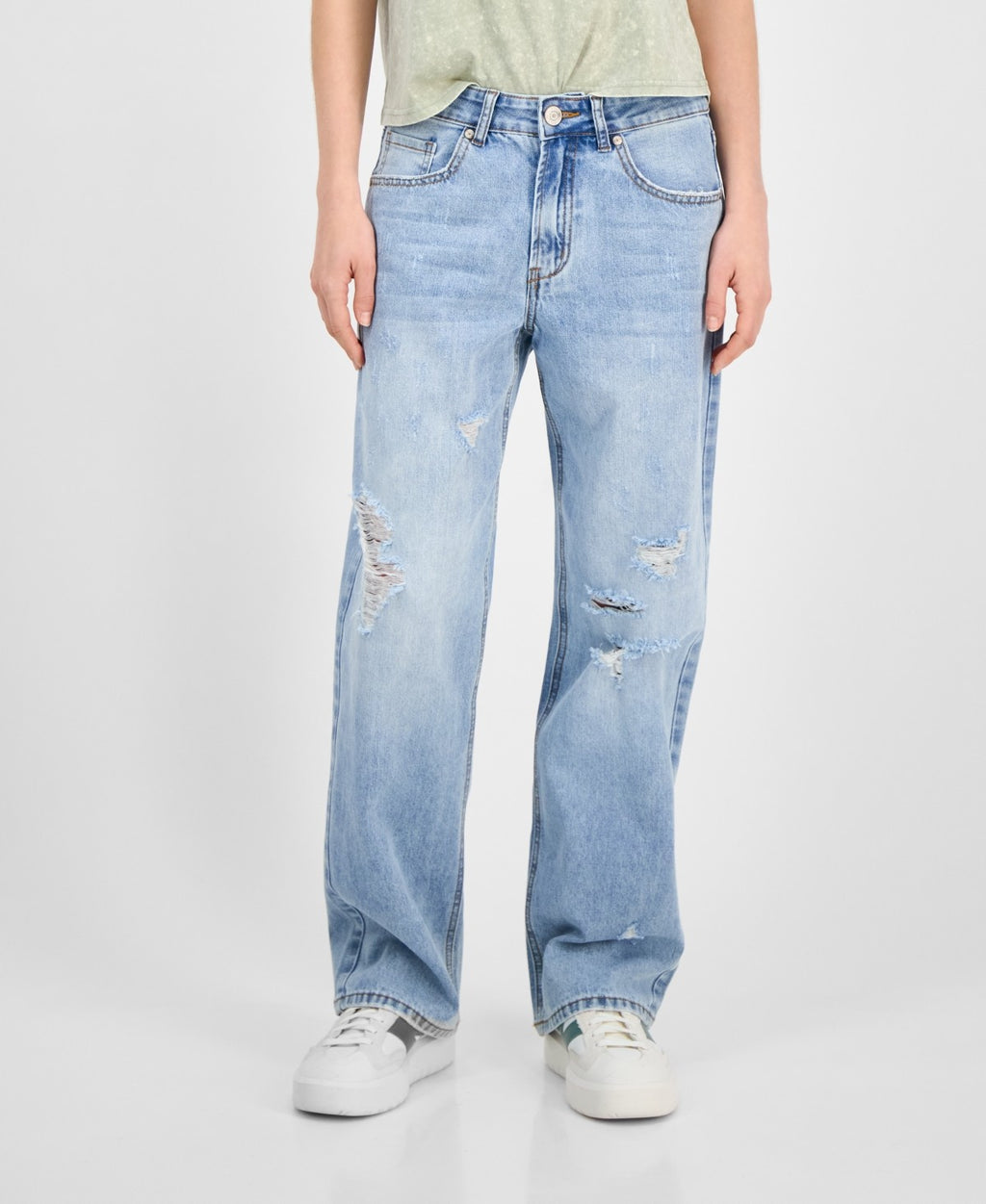 Gogo Jeans Juniors' Destructed Dream Fit Wide-Leg Denim Jeans - Light Wash - 1
