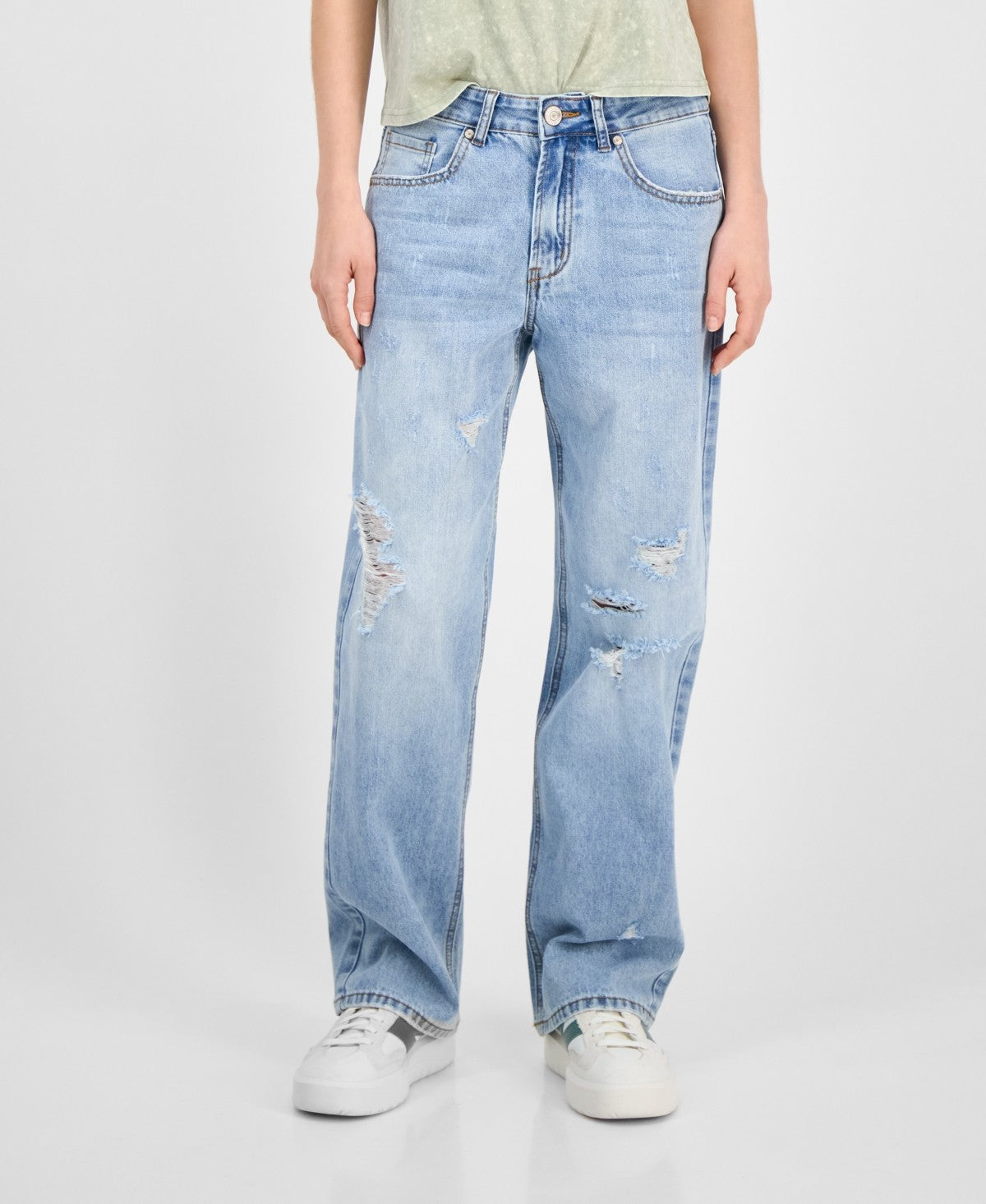 Gogo Jeans Juniors' Destructed Dream Fit Wide-Leg Denim Jeans - Light Wash - 1
