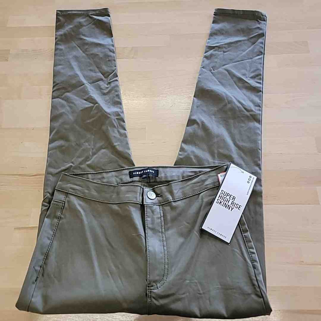 Almost Famous Size 11 Coated High-Rise Skinny Jeans - Olive Pants NWT