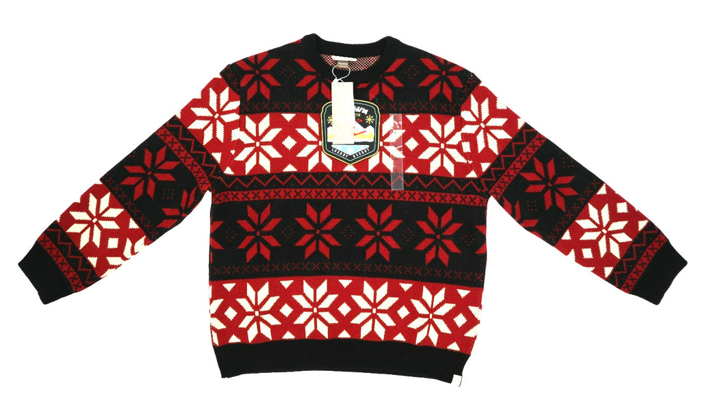 AGTAWH St Moritz Sweater Mens Large Red Black Nordic Snowflake Ski Resort Patch