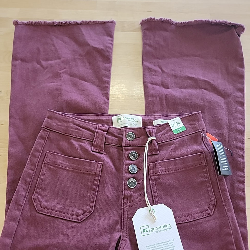 Celebrity pink Size 0 Burgundy Mid-Rise Flare Flower Jeans NWT