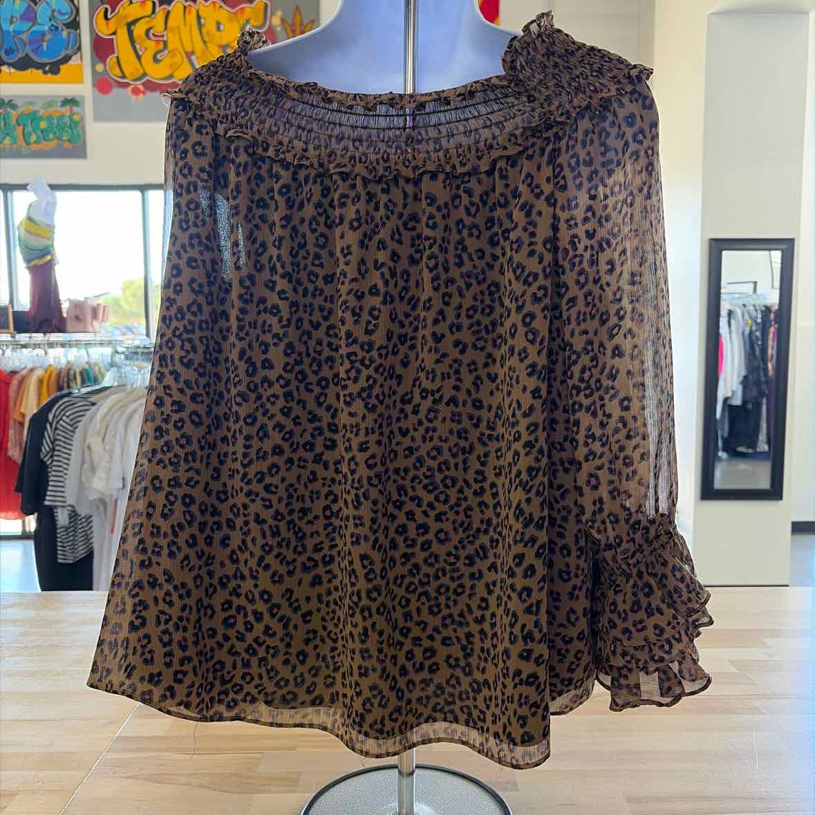 CeCe Size L Brown & Black Preloved Blouse LS