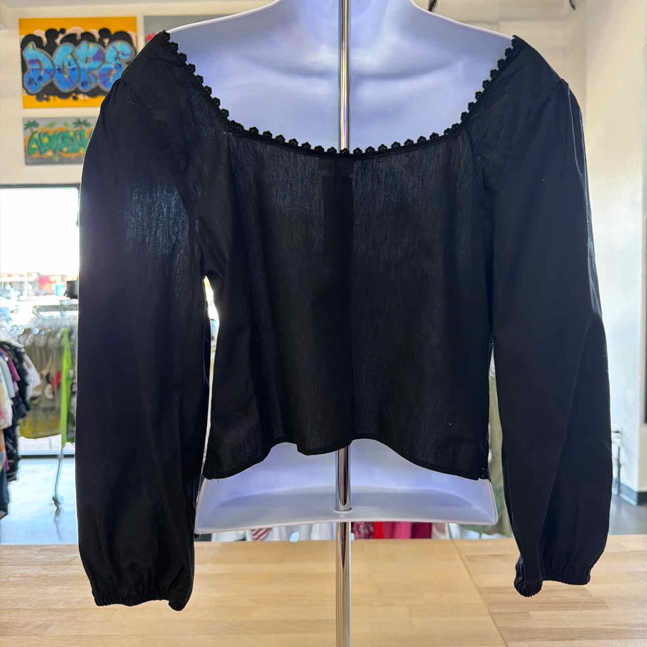 Self Esteem Juniors' Tie-Front Eyelet Top - Black
