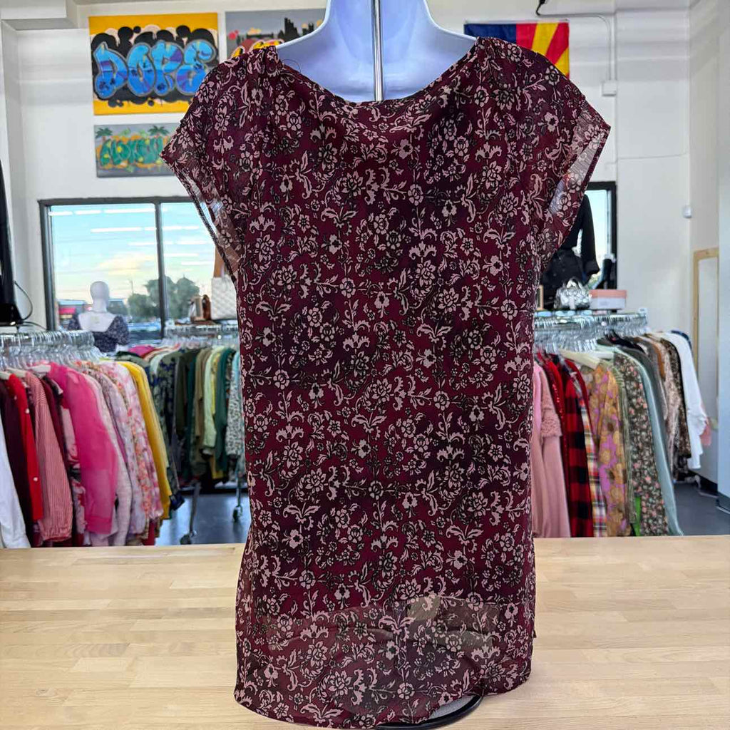 Roz & Ali Size L Burgundy Print Used Blouse