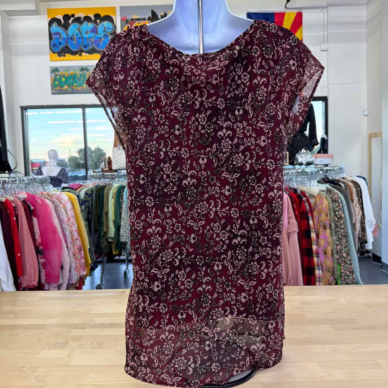 Roz & Ali Size L Burgundy Print Used Blouse