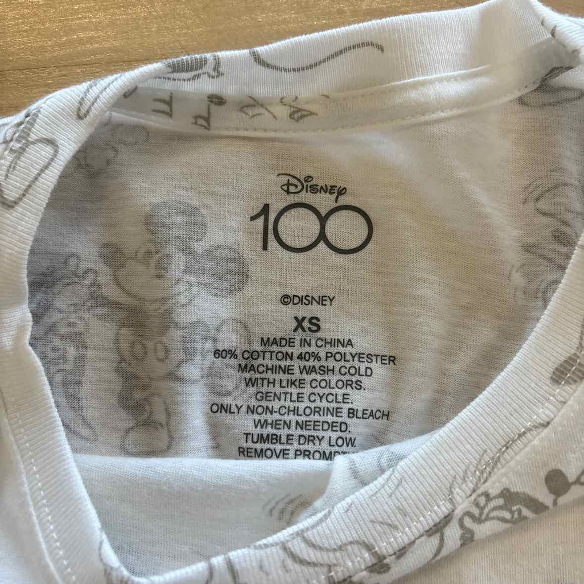 Disney Size XS white gray 100th Anniversary Long-Sleeve T-shirt NWT