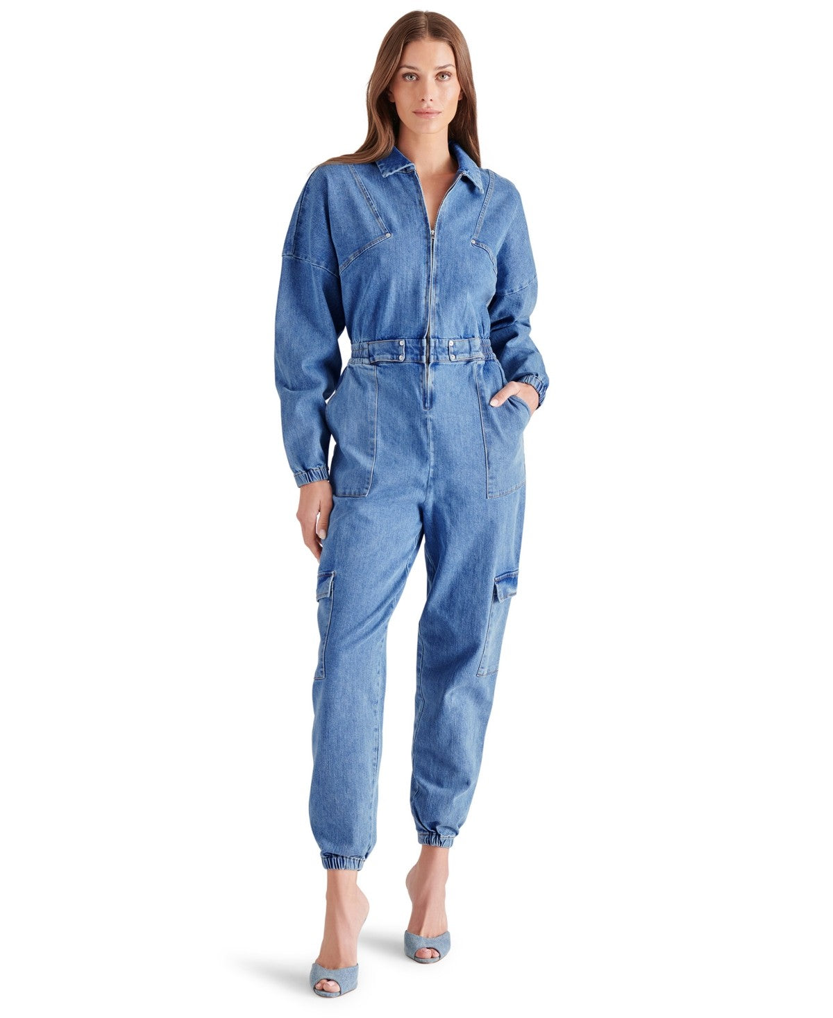 Steve Madden Women's Trista Denim Cargo Jumpsuit - Blue Denim