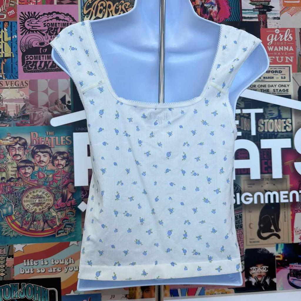 hippie rose Size L Pointelle Ditsy Print Seamless Tank - White Ditsy
