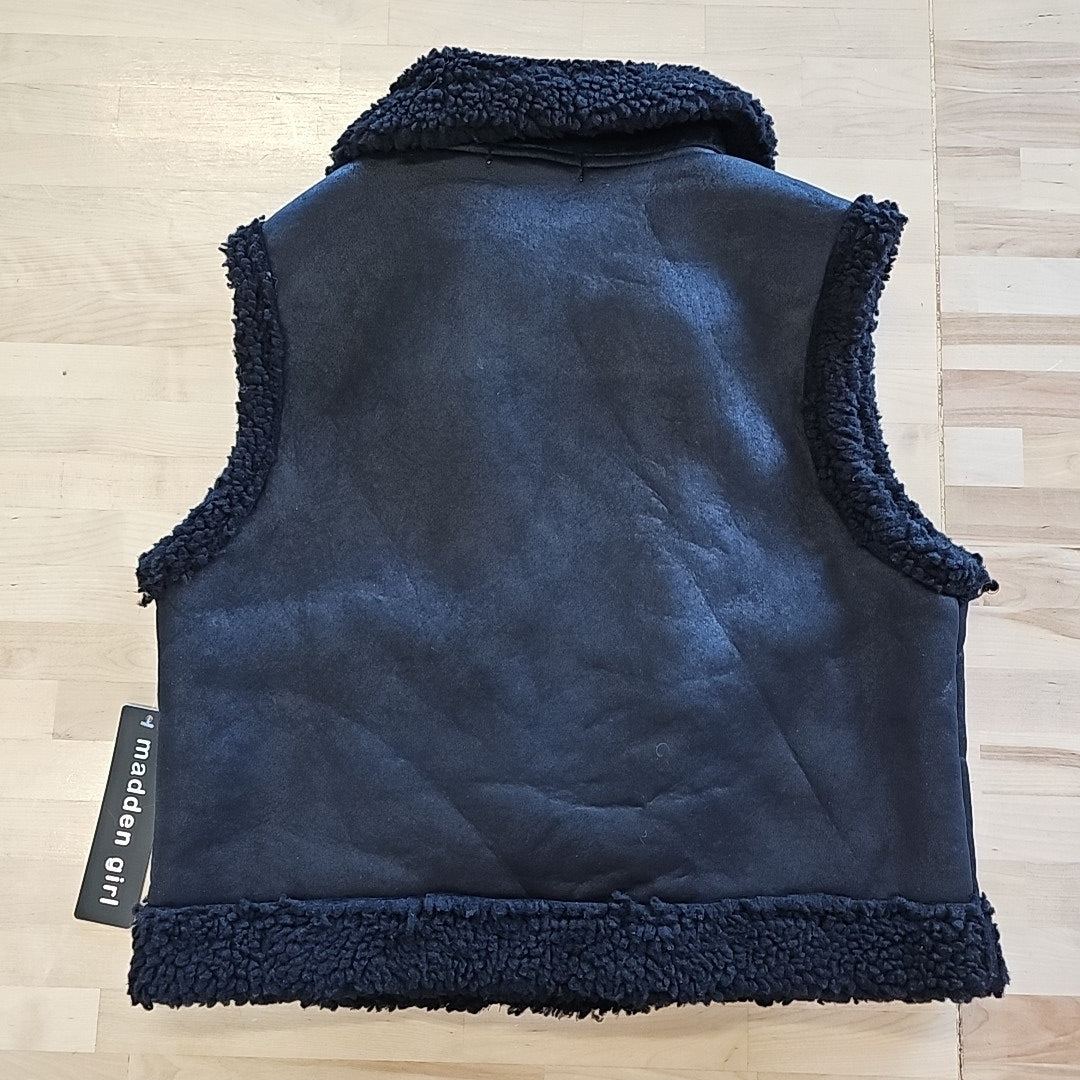 Madden Girl Juniors' Faux-Shearling Moto Vest - Black