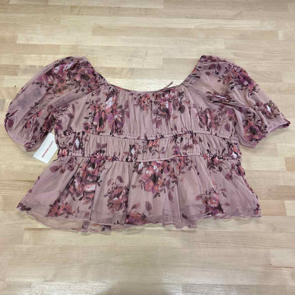 Lucky Brand Size XL Pink Mesh Blouse