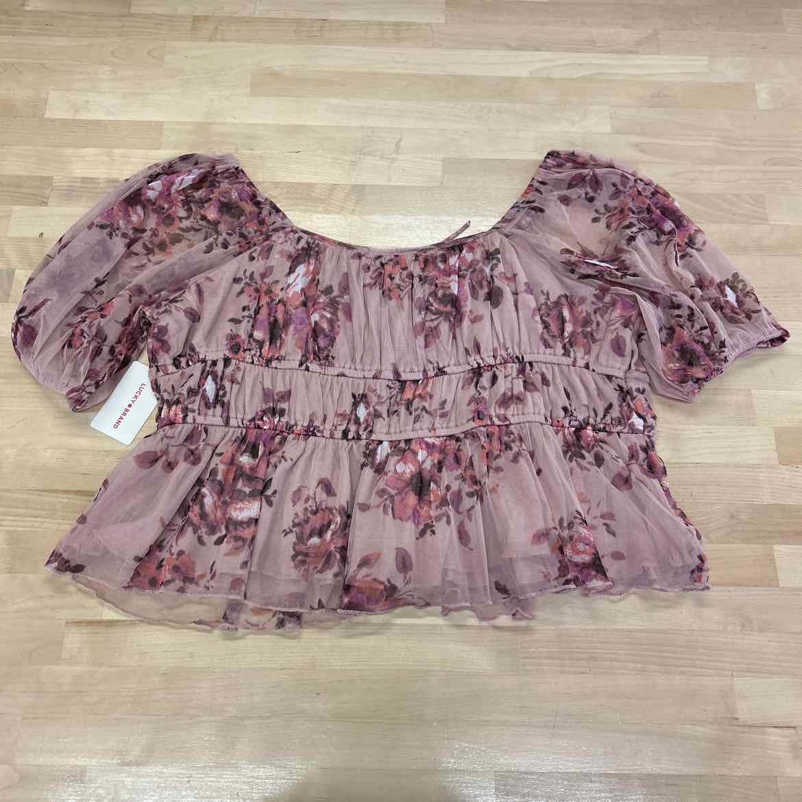 Lucky Brand Size XL Pink Mesh Blouse