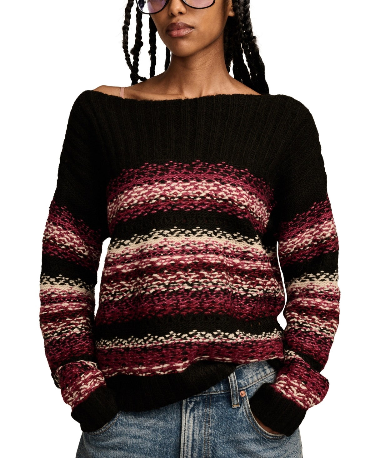 Lucky Brand Size XL Pink/Black Sweater