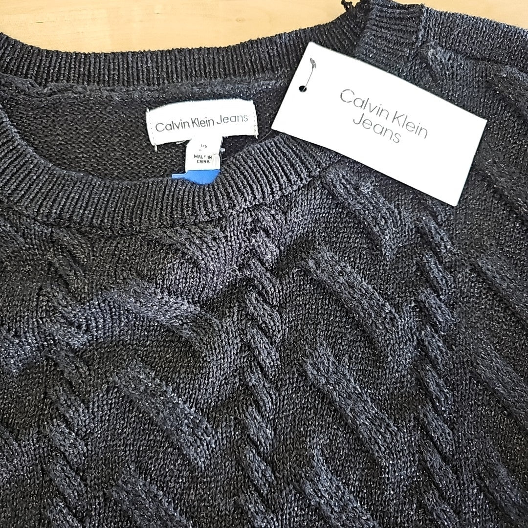 Calvin Klein Size L Black Cable-Knit Metallic Sweater Vest NWT