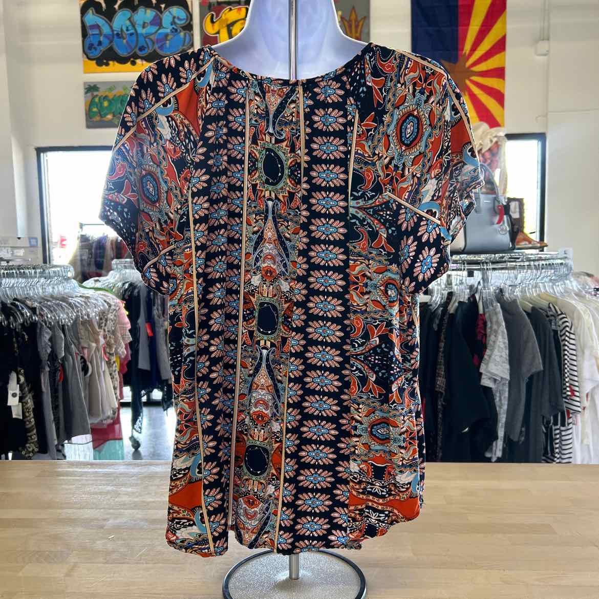 Angashion Size XL Orange blue beige Preloved Blouse SS