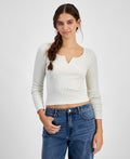 hippie rose Size XS Notched Neck Glitter Ribbed Long Sleeve - Winter White