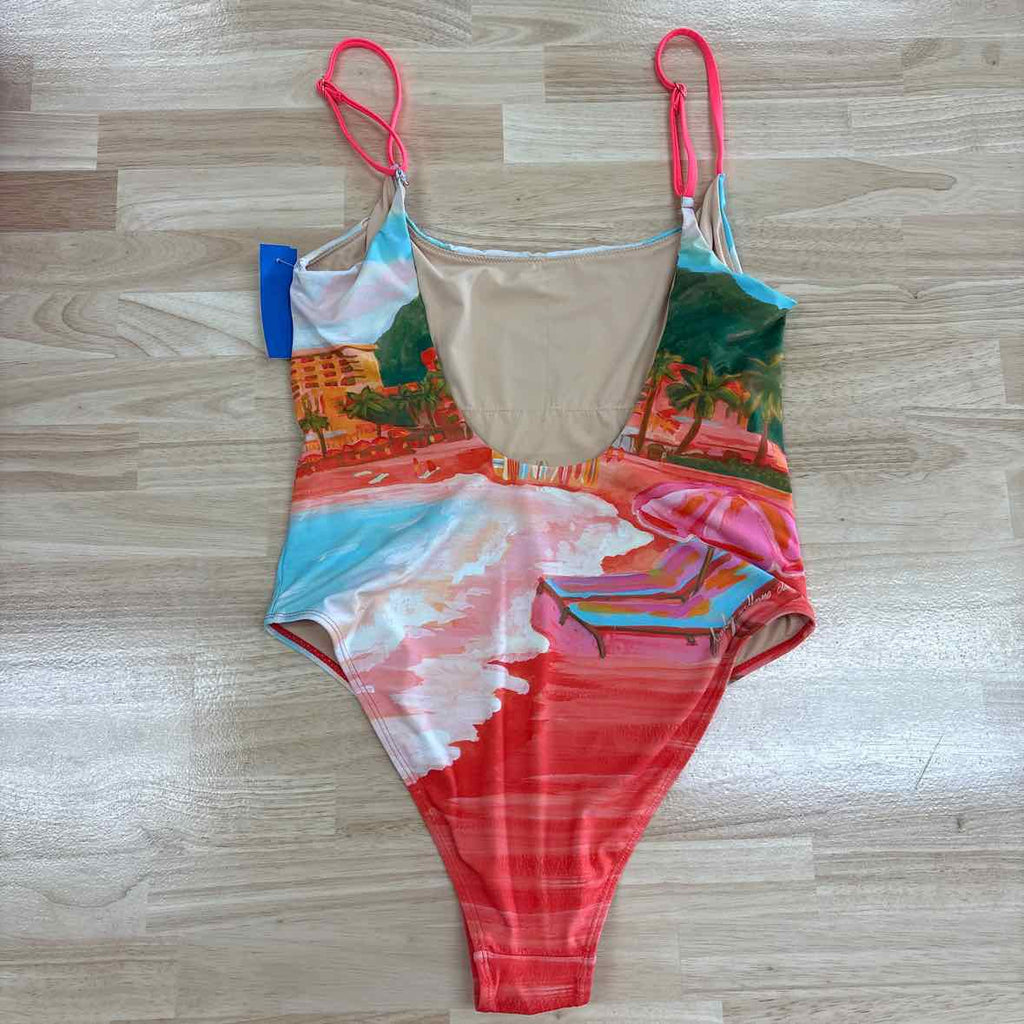 Cotton on Women's Thin-Strap Low-Scoop One Piece Cheeky Swimsuit - Sunset Resort