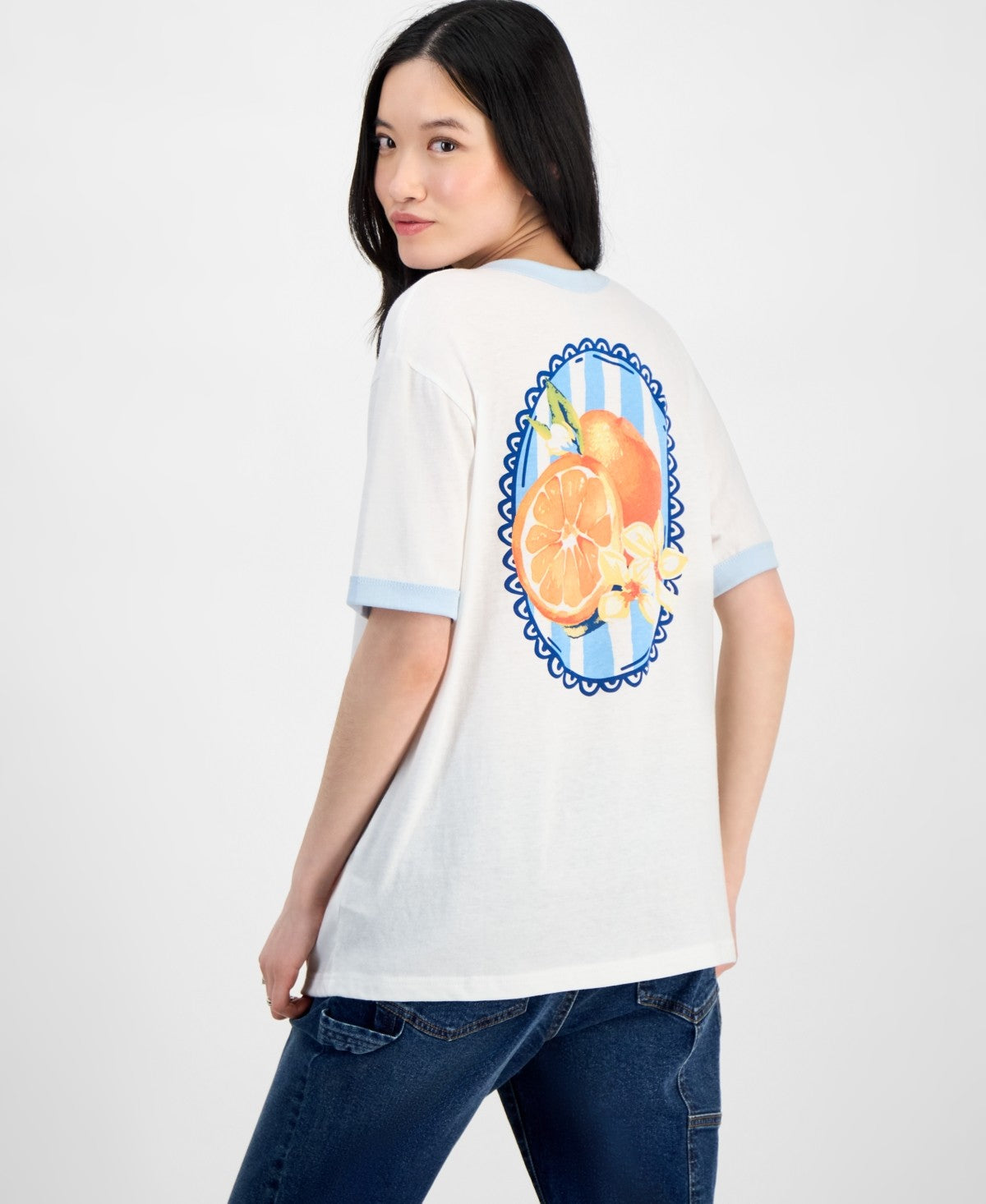 Rebellious One Juniors' Orange Graphic Short-Sleeve T-Shirt - White/Baby Blue