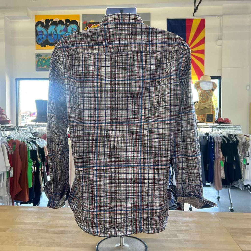 Bugatchi Size M Blue Red MENS Button Down Shirt
