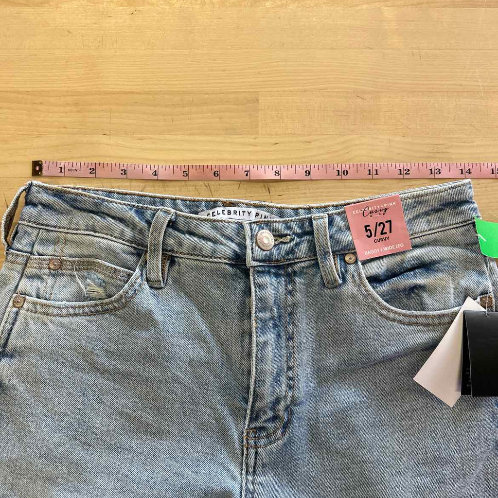 Juniors Celebrity Pink Baggy High Rise Raw Hem Jeans