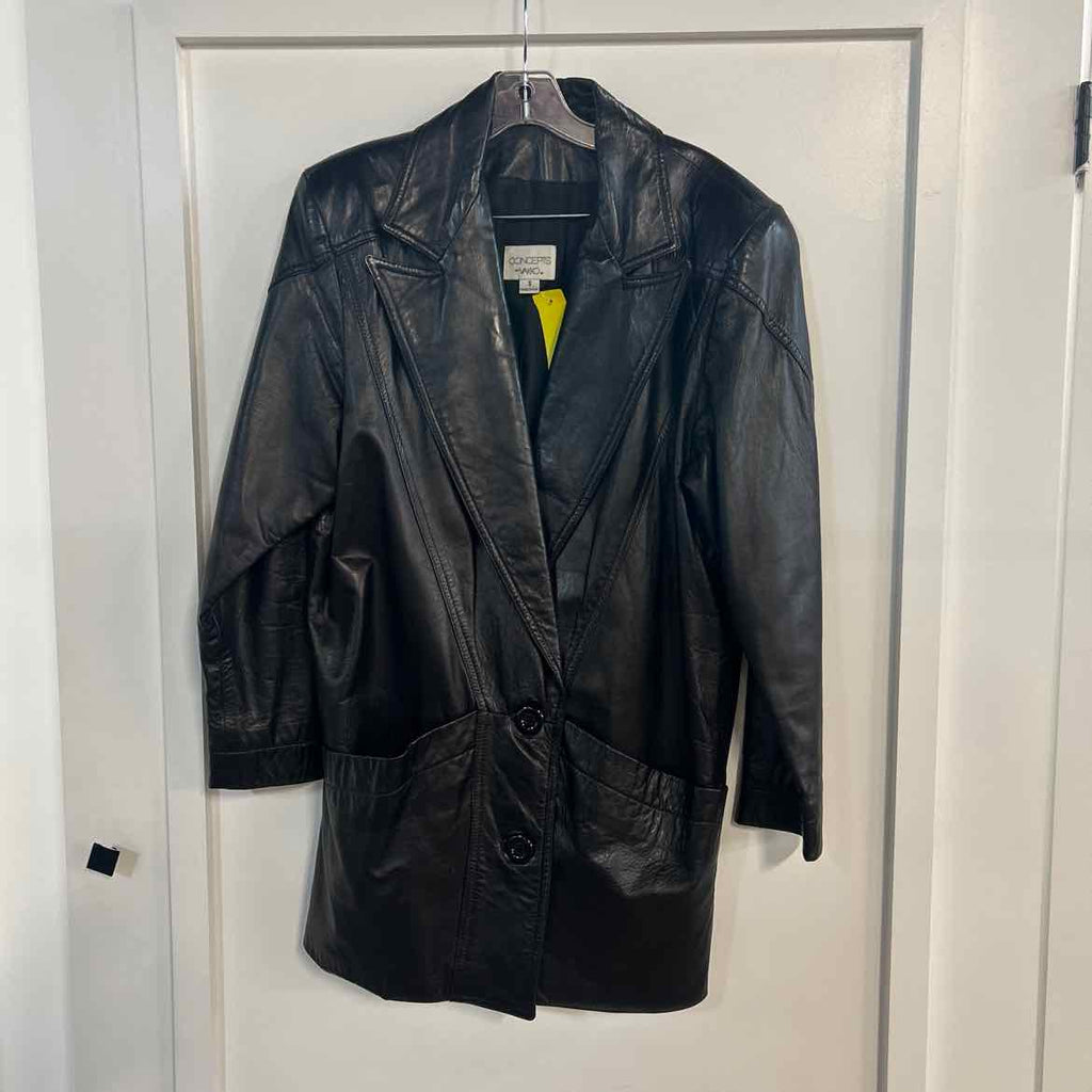 INC Size S Black Leather Preloved Coat