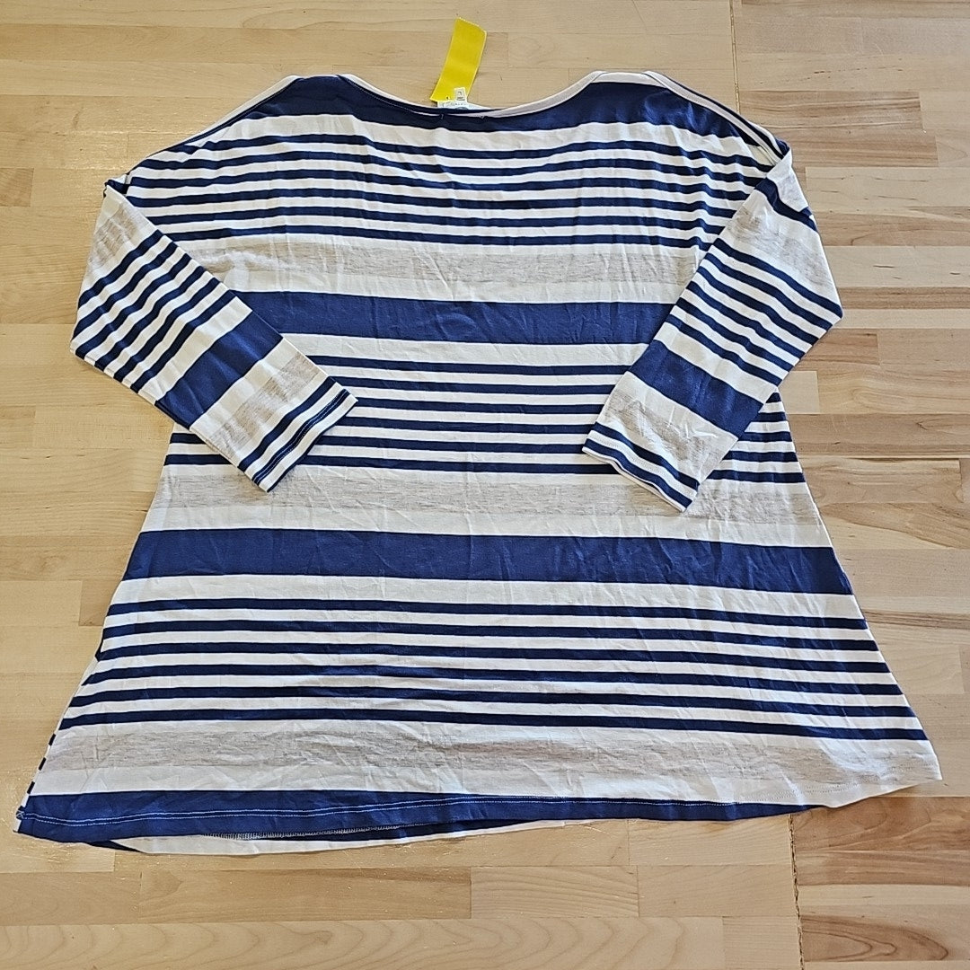 Ava James Size L Blue White Blouse