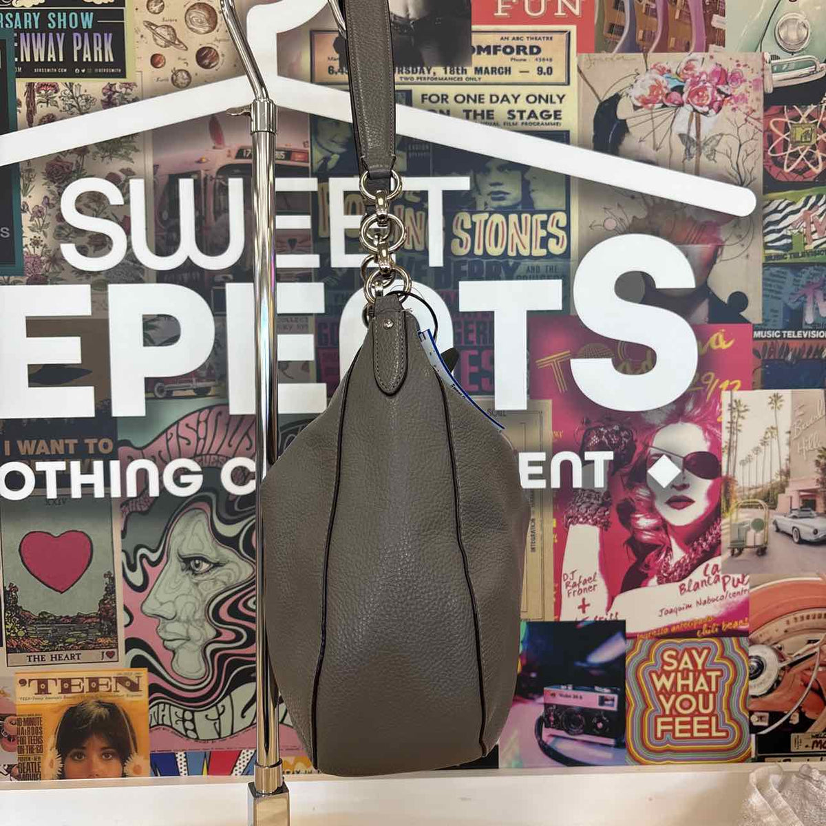 Coach Gray Pebbled Leather Preloved Handbag