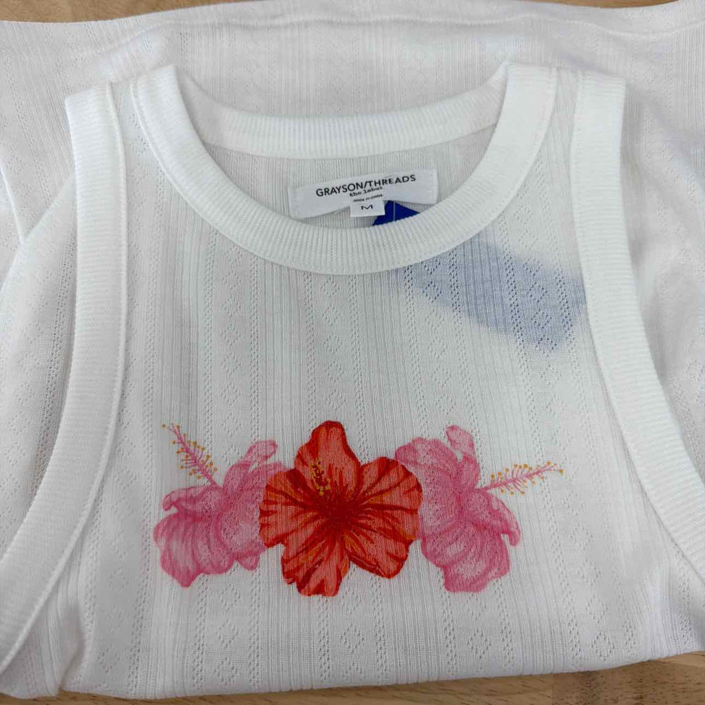 Grayson Threads Size M Pointelle Hibiscus Graphic Tank Top