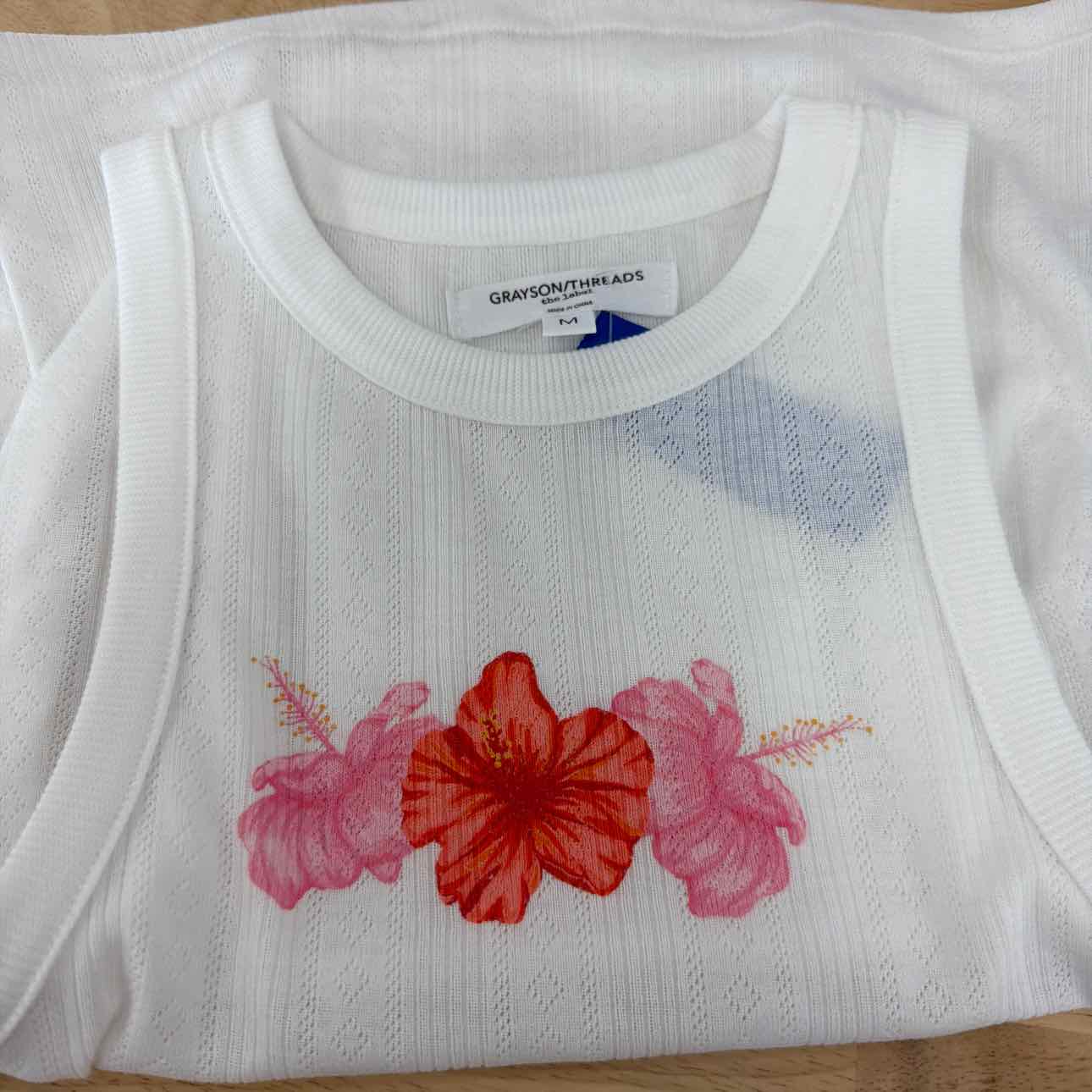 Grayson Threads Size M Pointelle Hibiscus Graphic Tank Top